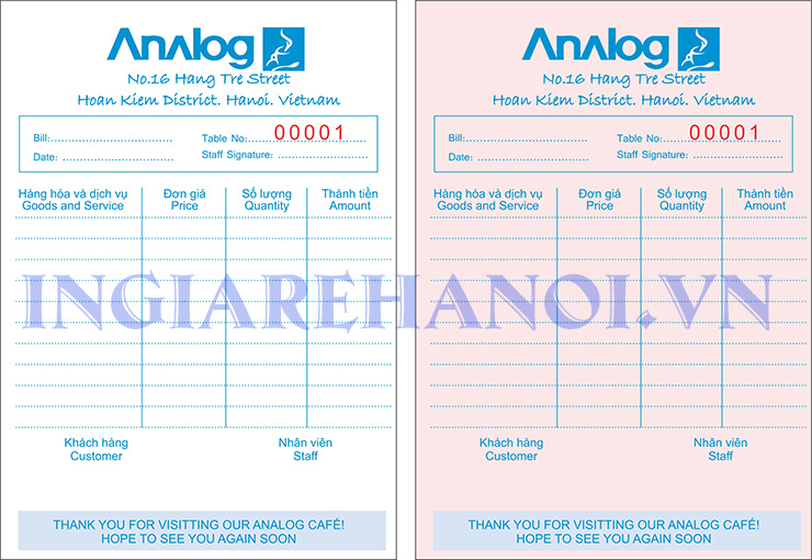 Mẫu hóa đơn Order Analog Cafe